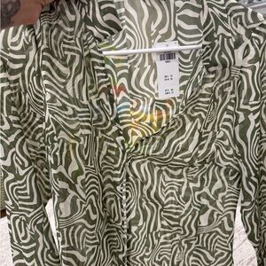 Abercrombie & Fitch Green and White Zebra Print Blouse